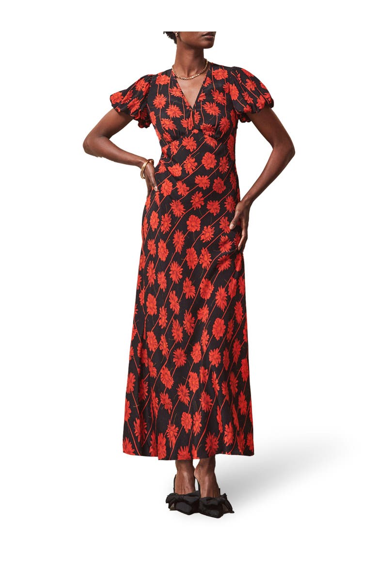 Printed V-Neck Dress, Alternate, color, Red