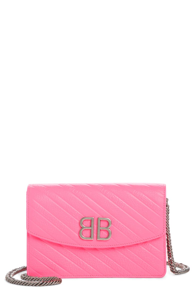Balenciaga BB Embossed Leather Wallet on a Chain, Main, color,