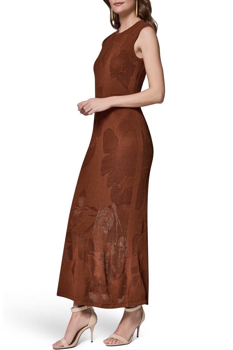 Floral Jacquared Sleeveless Dress, Alternate, color, COGNAC