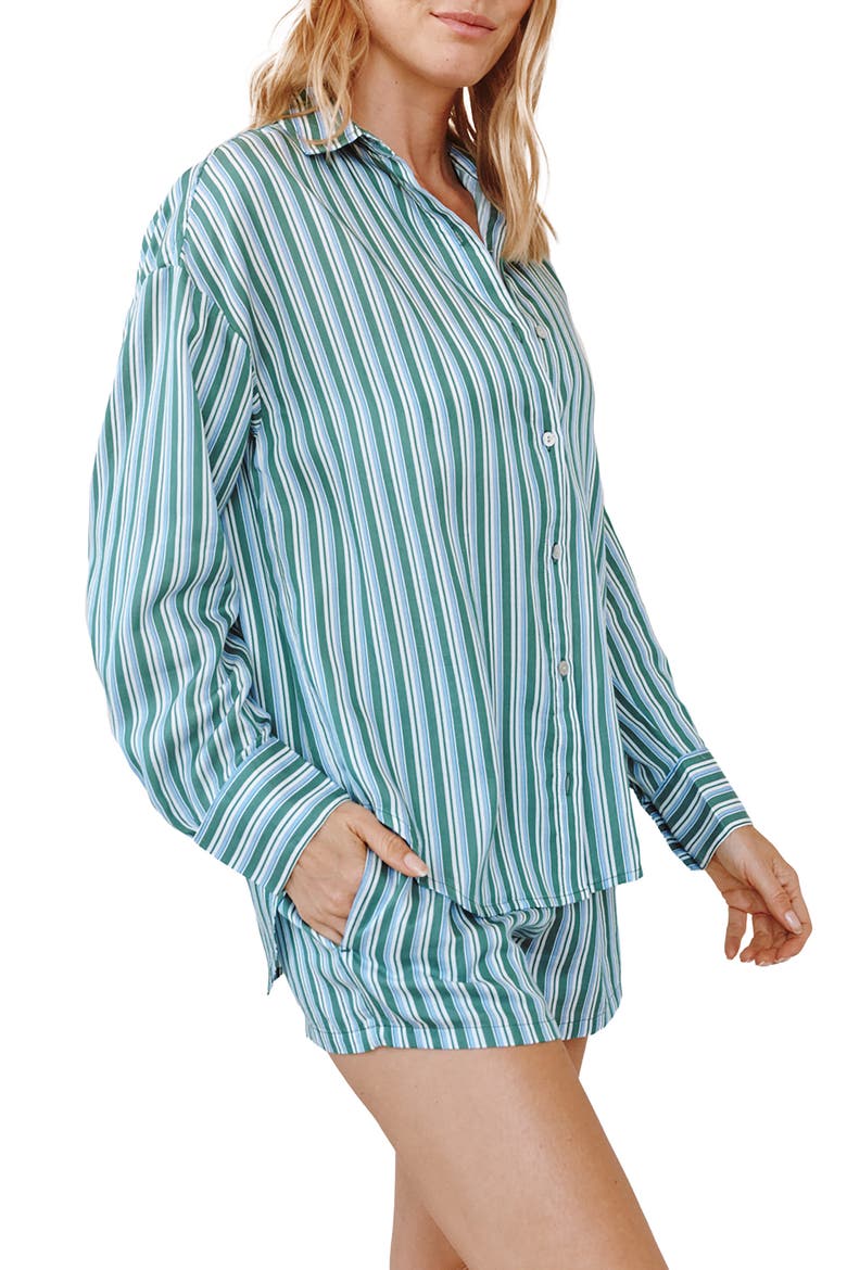 Stripe Oversize Button-Up Shirt, Alternate, color, EMERALD STRIPE