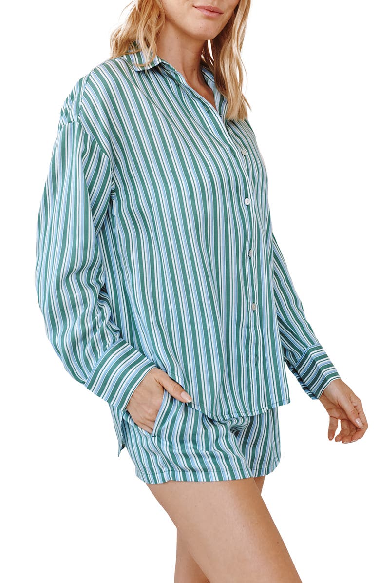 Bella Dahl Stripe Oversize Button-Up Shirt, Alternate, color, Emerald Stripe