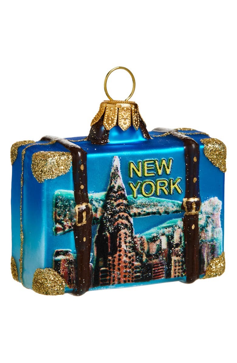 The Whitehurst Company NYC Suitcase Glass Ornament, Main, color, Blue Multi