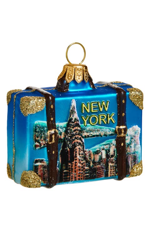 NYC Suitcase Glass Ornament
