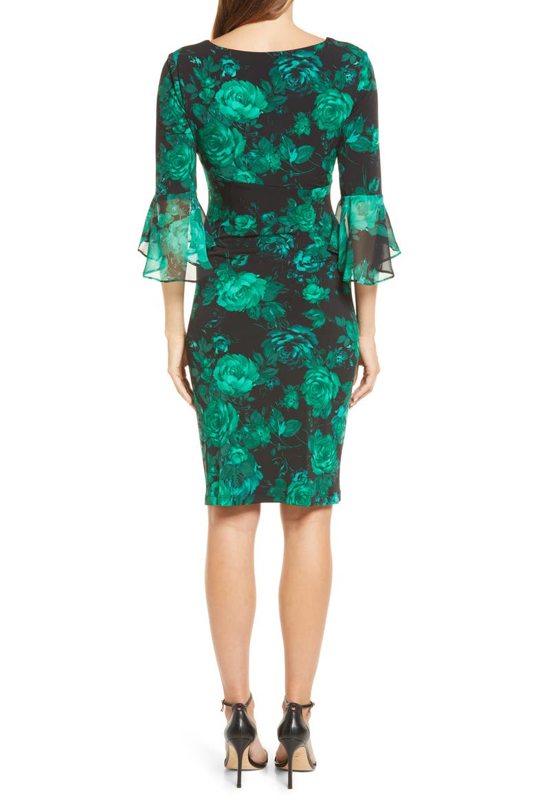 Floral Chiffon Bell Sleeve Dress, Alternate, color, EMERALD