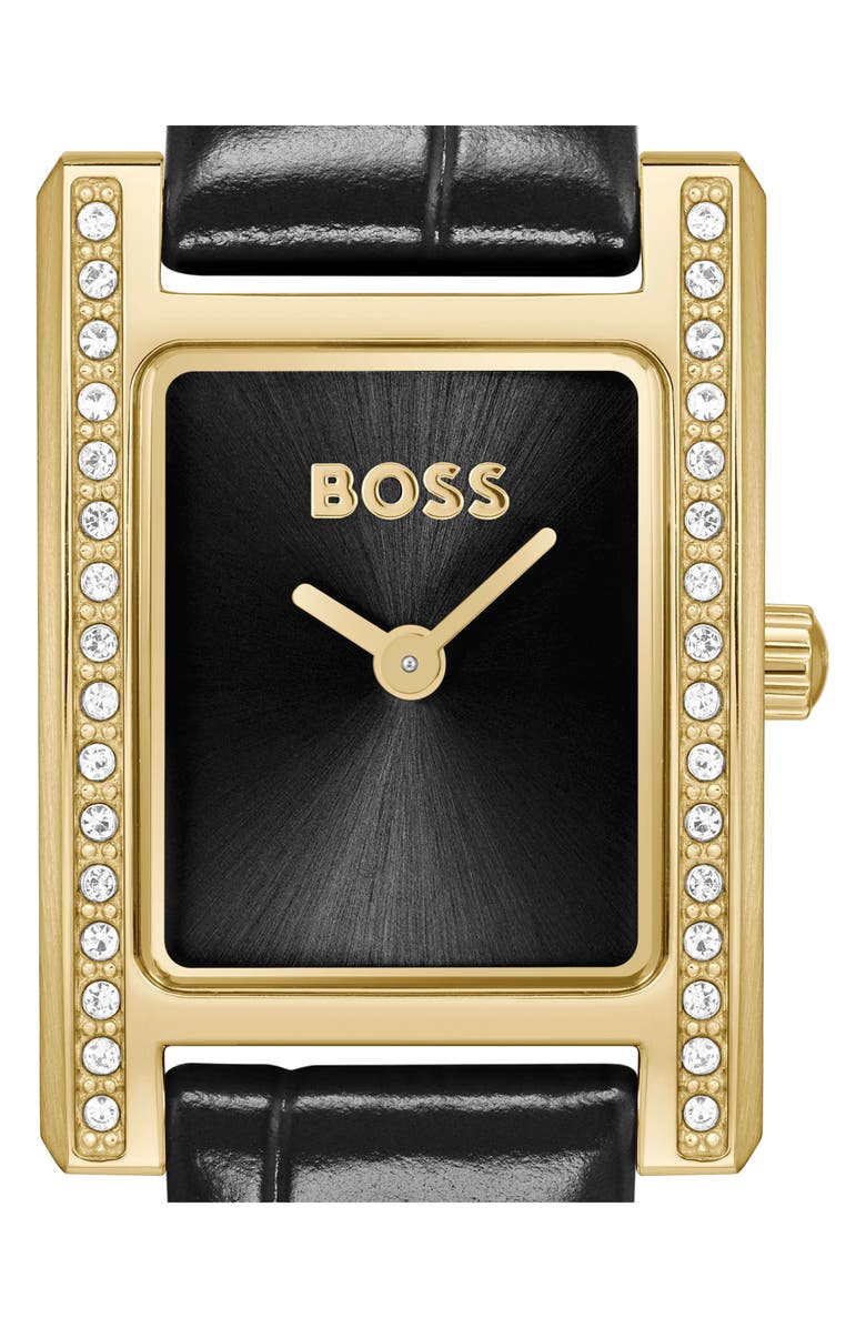 BOSS Lucy Precious Rectangular Watch, 18.5mm, Alternate, color, Black
