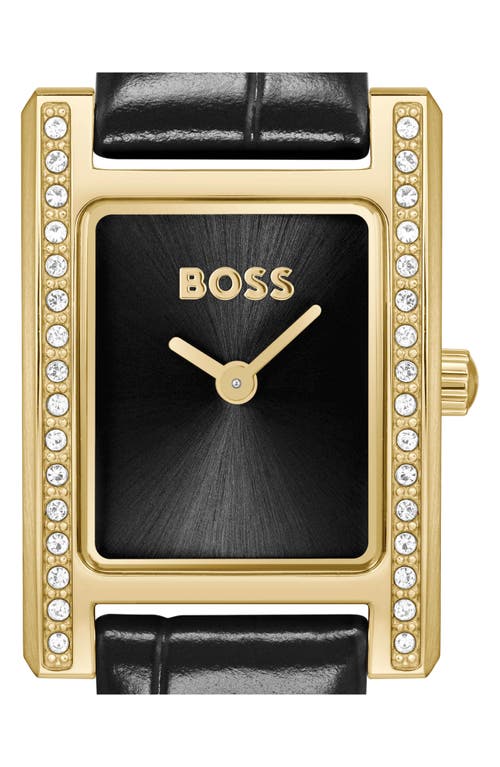 Hugo Boss Boss Lucy Precious Rectangular Watch, 18.5mm In Black