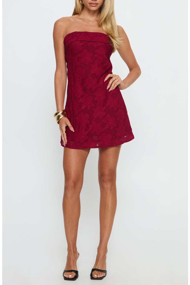 Phillipa Strapless Floral Jacquard Minidress, Main, color, BURGUNDY FLORAL