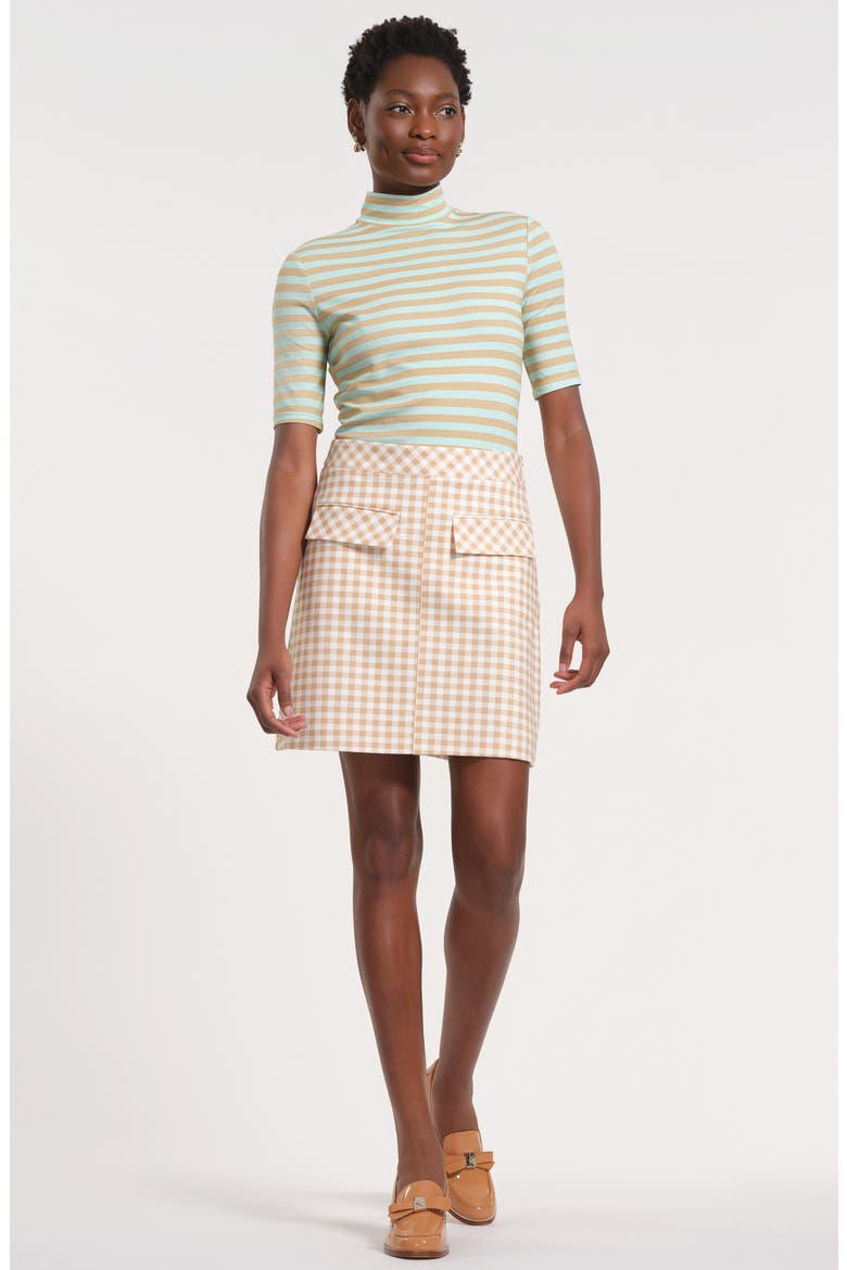Gingham A-Line Skirt, Alternate, color, BEIGE/ WHITE