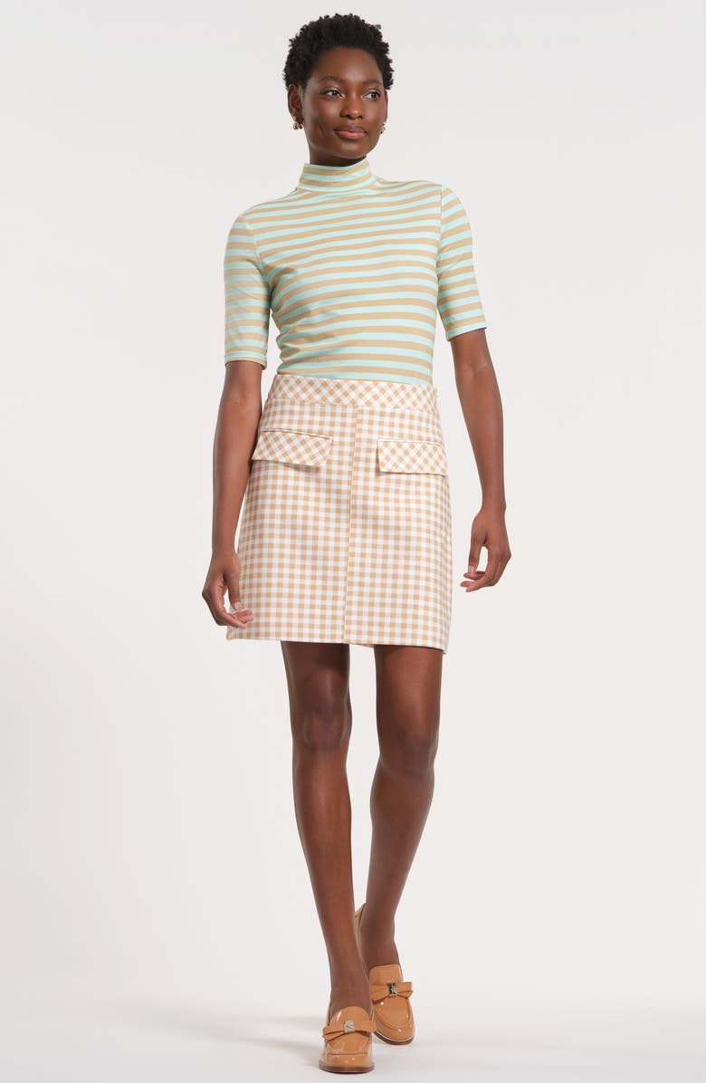 Isaac Mizrahi New York Gingham A-Line Skirt, Alternate, color, Beige/ White