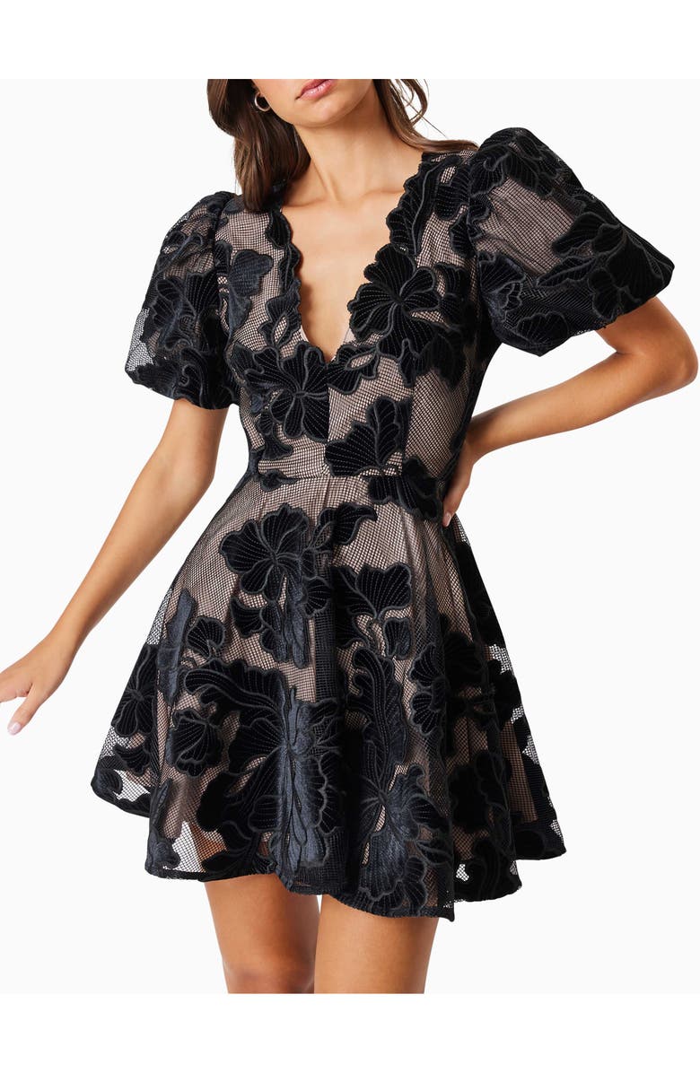 Elliatt Zara Flower Appliqué Fit & Flare Minidress, Alternate, color, Black