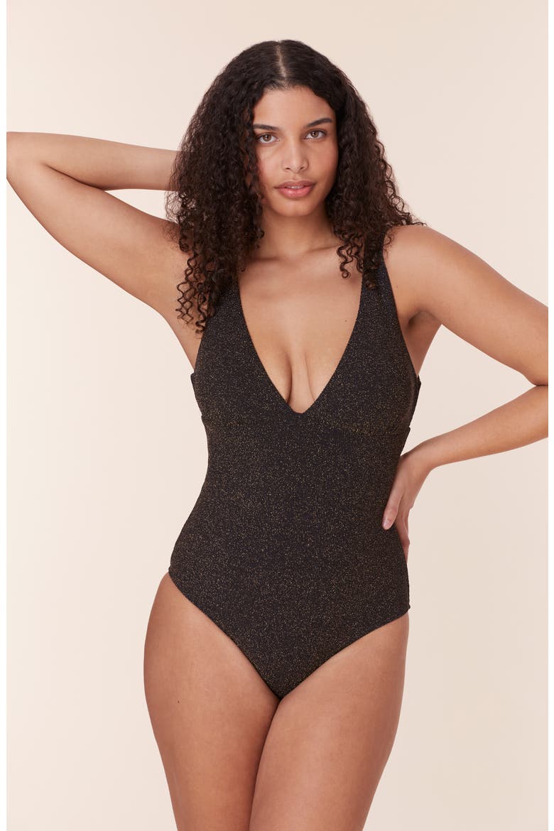 The Augustine Metallic One-Piece Swimsuit, Alternate, color, BLACK