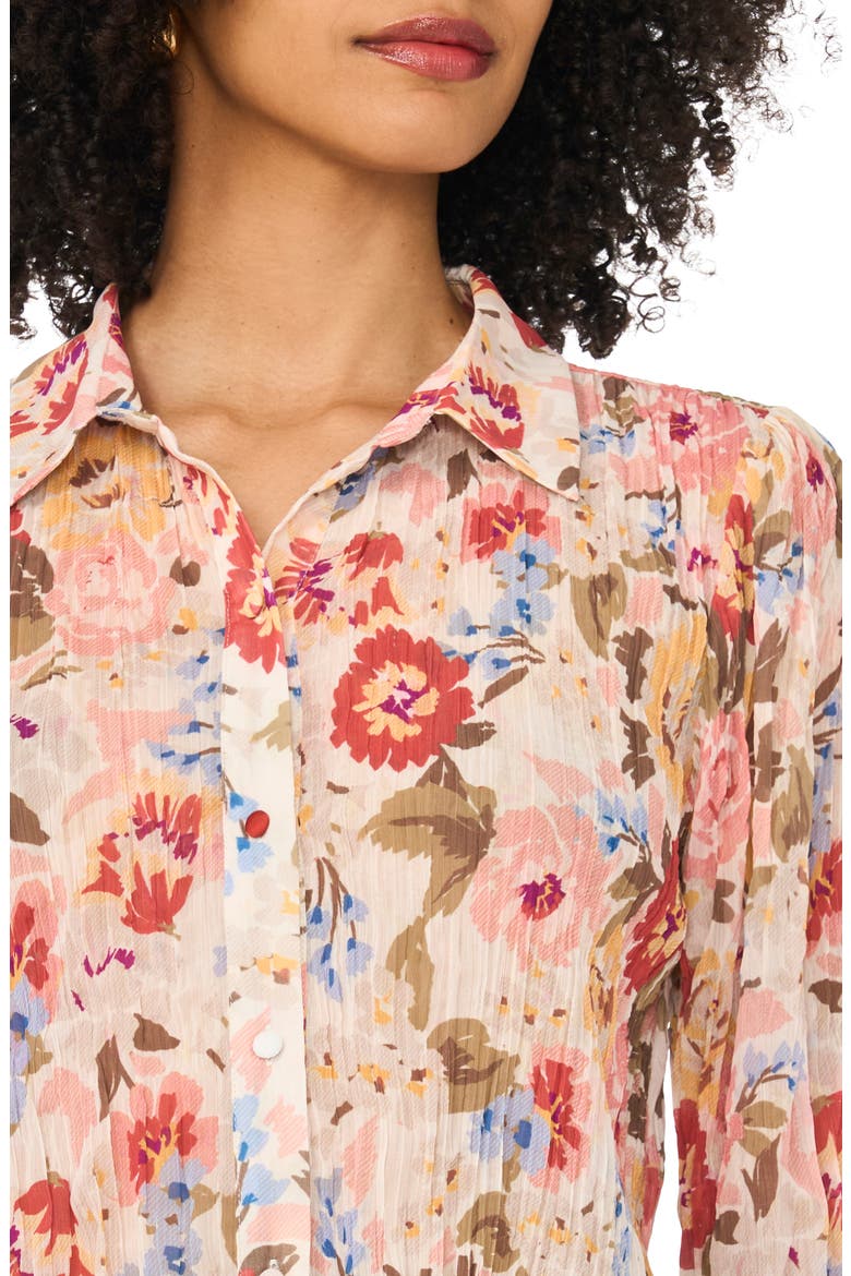 Flutter Sleeve Floral Button-Down Shirt, Alternate, color, SAND DRIFT