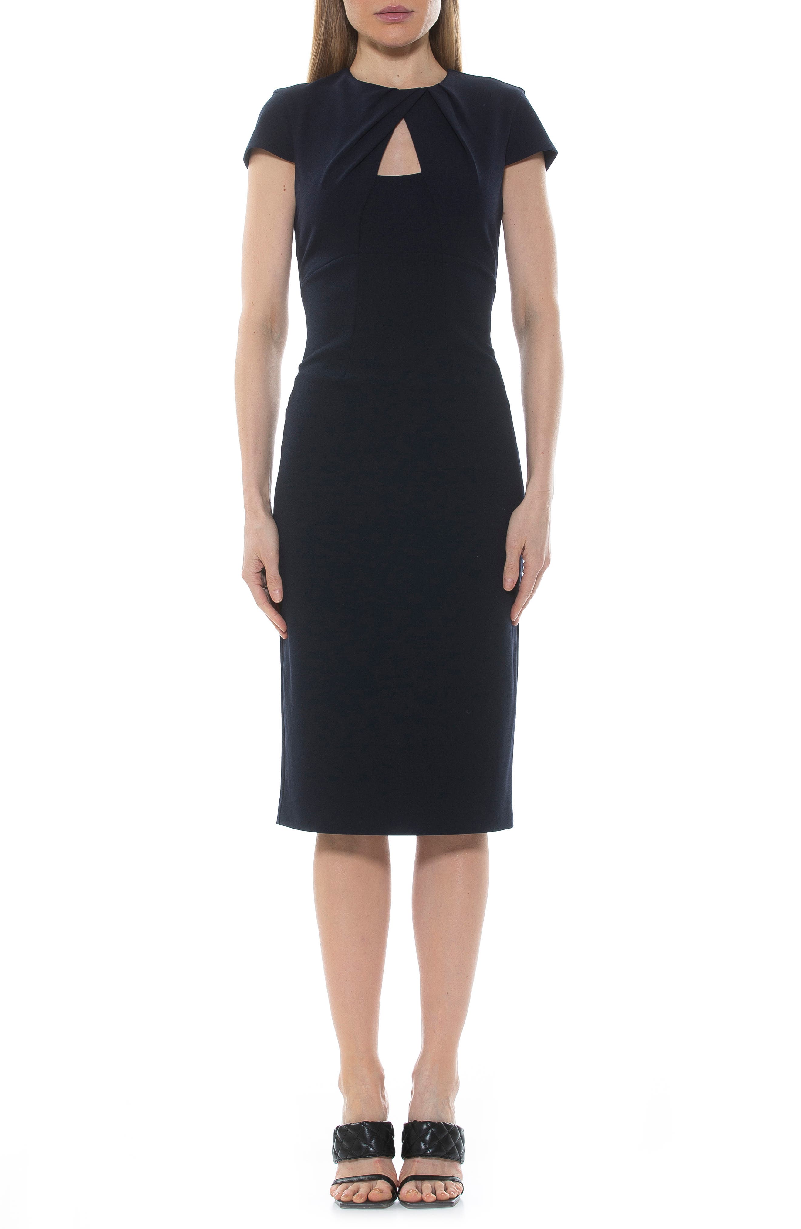 Alexia Admor Janine Crewneck Draped Midi Sheath Dress
