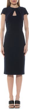 Alexia Admor Janine Crewneck Draped Midi Sheath Dress