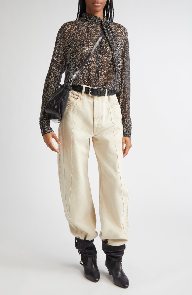 Isabel Marant Étoile Leona Long Sleeve Button-Up Shirt, Alternate, color, Black/ Ecru