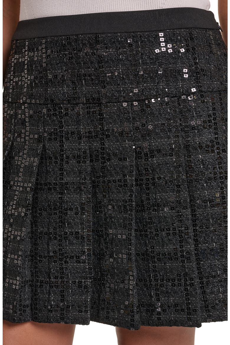 Sequin Pleated Tweed Miniskirt, Alternate, color, BLACK
