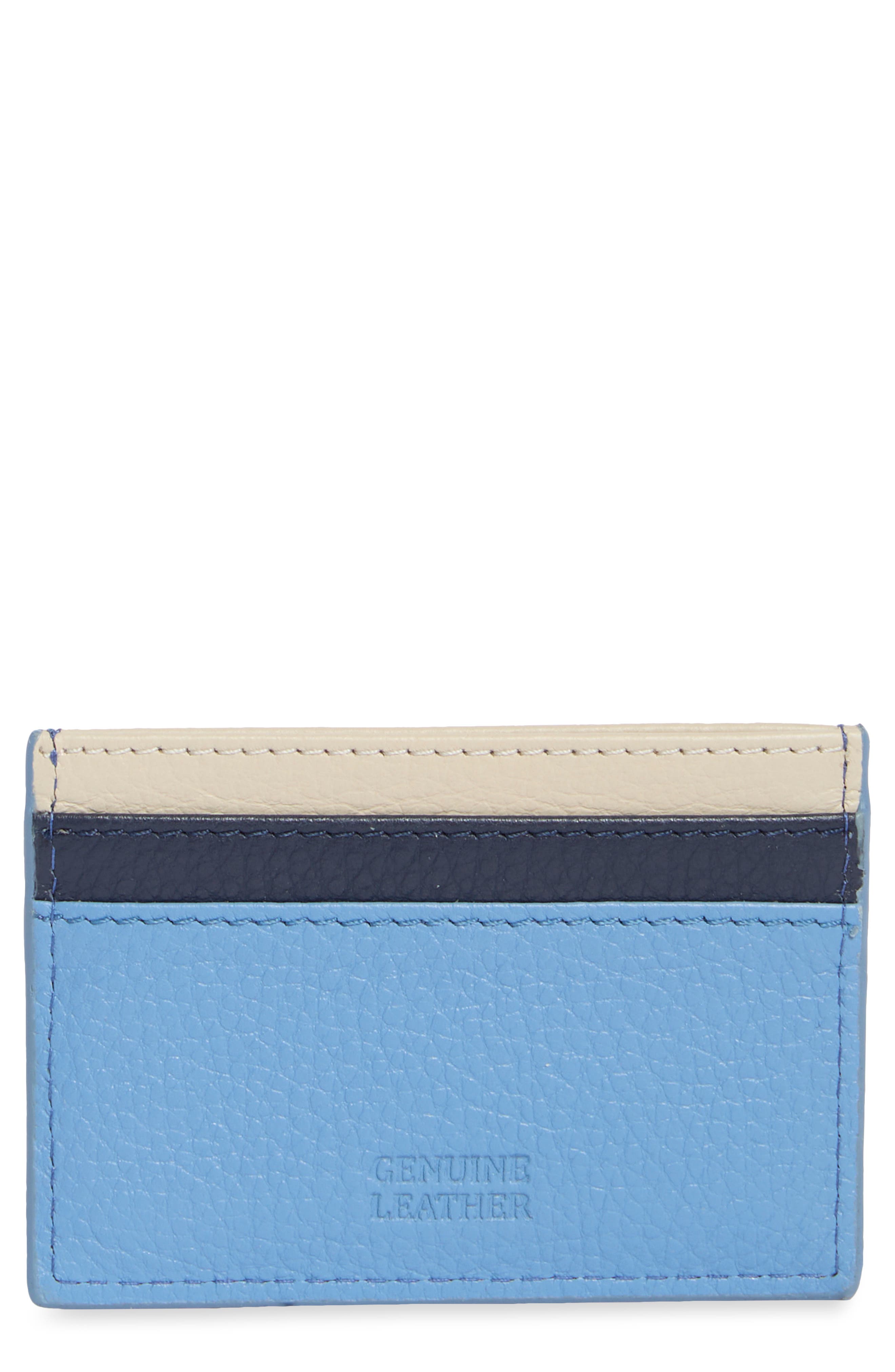 Mundi Small Leather Goods Margot Leather Card Case In Navy Mistyblue Parchment