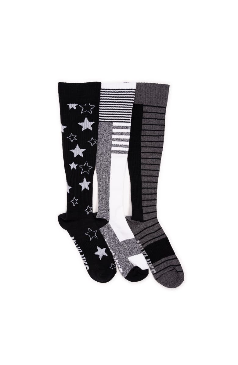 MUK LUKS Cotton Rib Compression Knee-High Socks 3 Pair Pack Wide Size, Main, color, Ebony