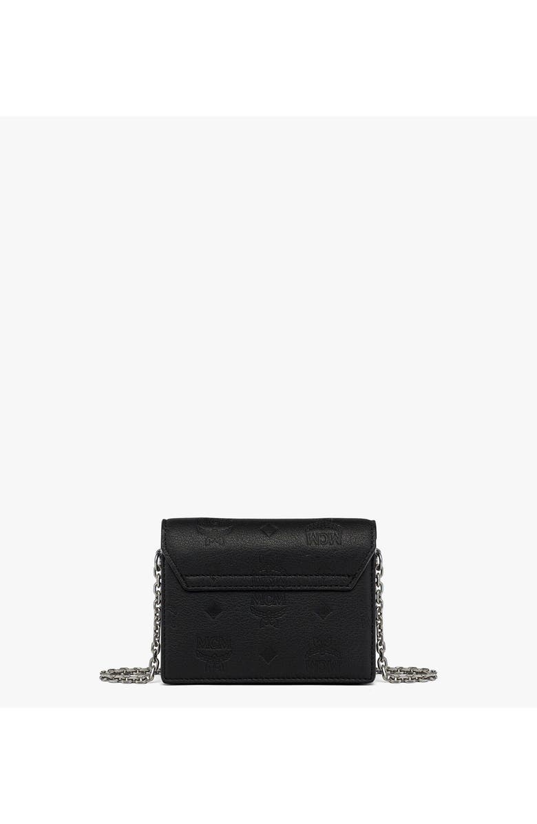 MCM Mini Aren Chain Wallet in Embossed Monogram Leather, Alternate, color, Black