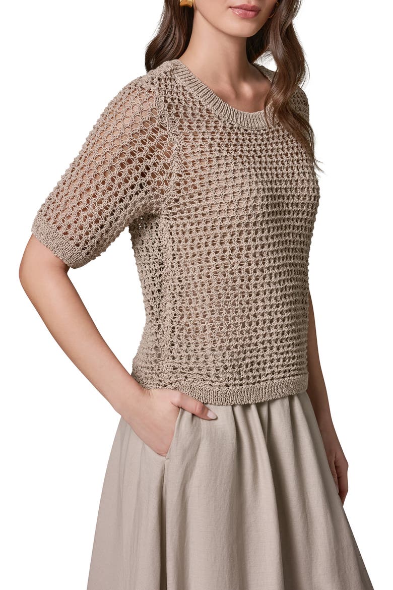Open Knit Crewneck Sweater, Alternate, color, SANDSTONE