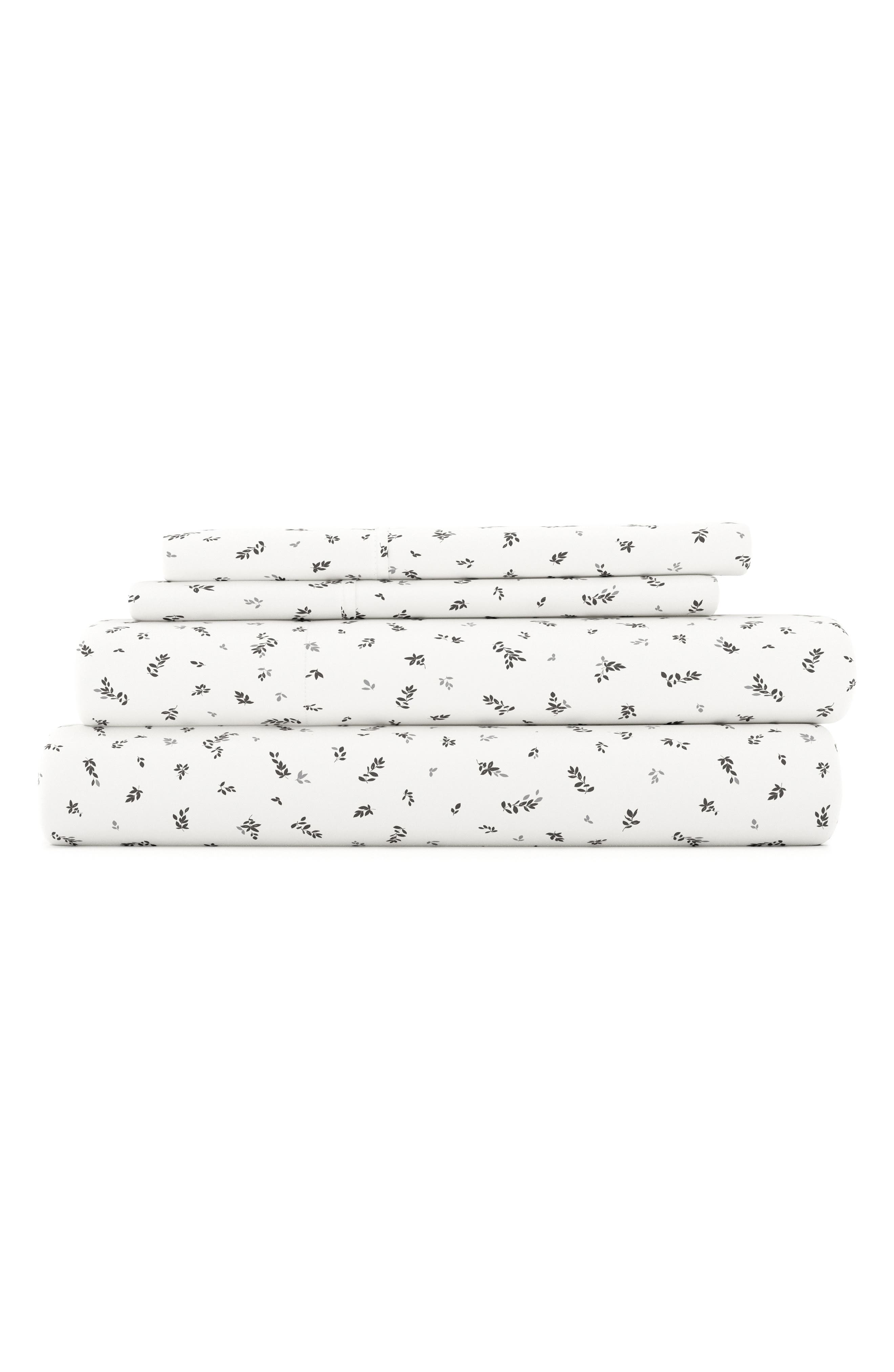 HOMESPUN HOME SPUN Premium Ultra Soft Spotted Leaves Pattern 4-Piece Bed Sheet Set