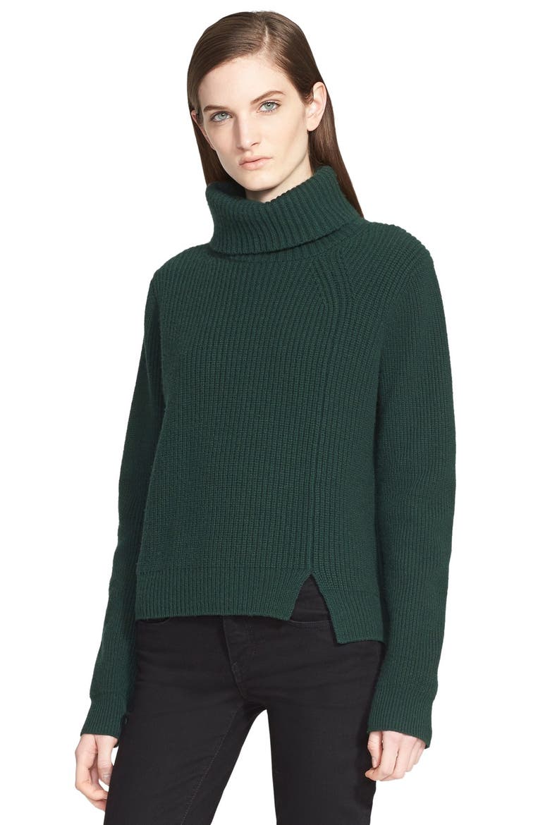Ribbed Wool & Cashmere Turtleneck Sweater, Alternate, color, DARK GREEN