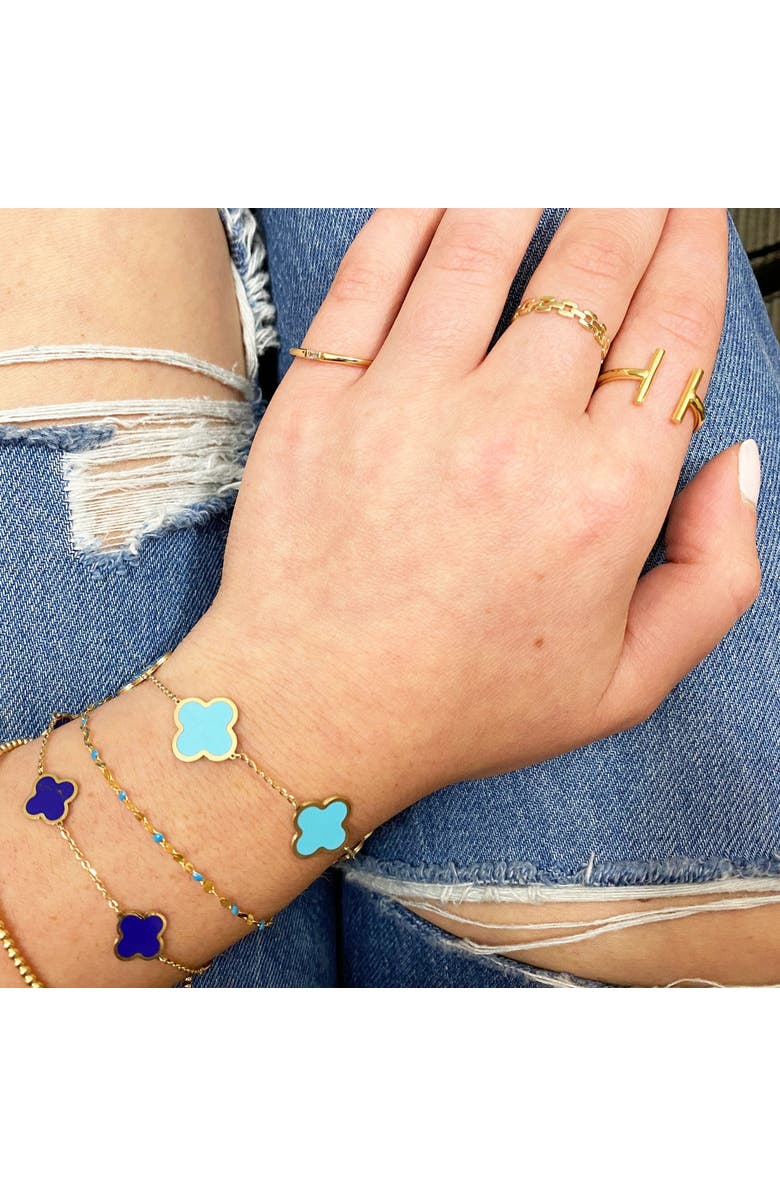 The Lovery Fine Jewelry Large Turquoise Clover Bracelet, Alternate, color, Turquoise