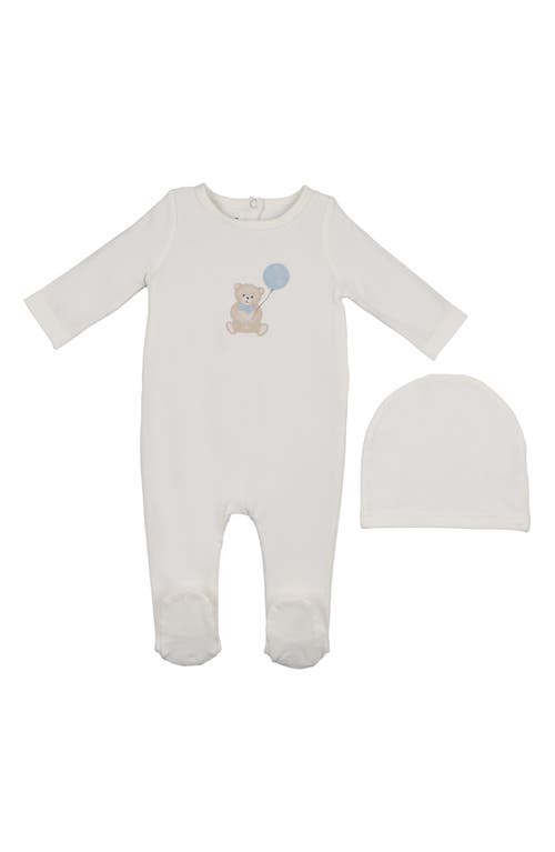 Maniere Manière Teddy Print Cotton Blend Footie & Beanie Set In White