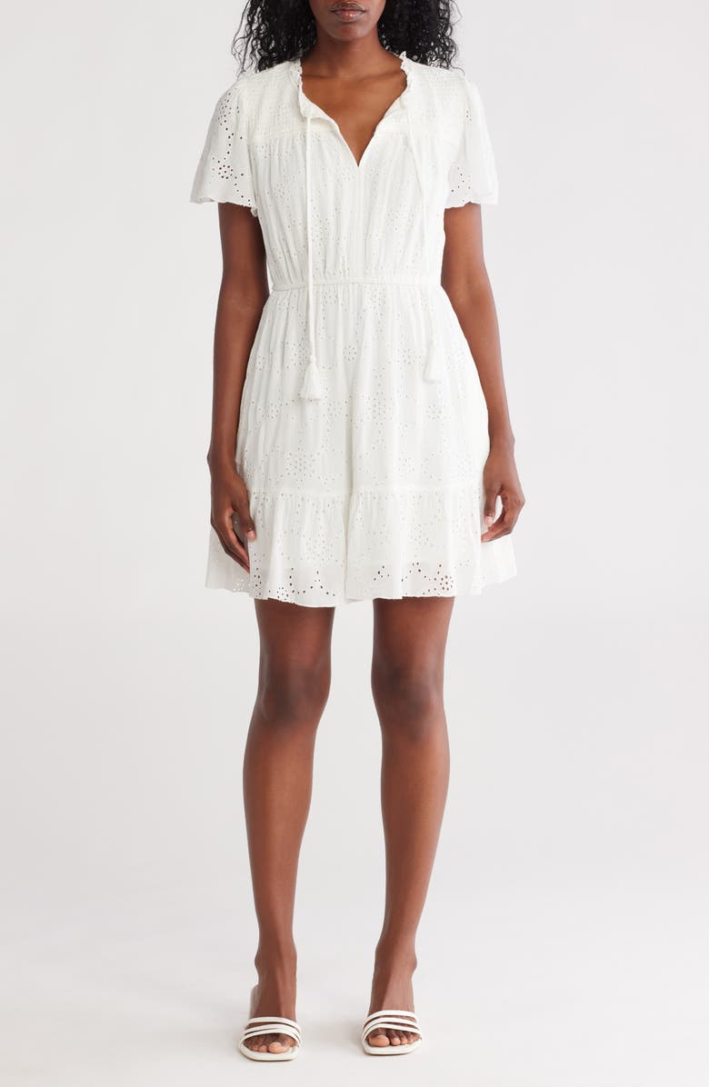 Lovestitch Smocked Eyelet Minidress, Main, color, 