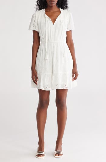 LOVESTITCH LOVESTITCH SMOCKED EYELET MINIDRESS
