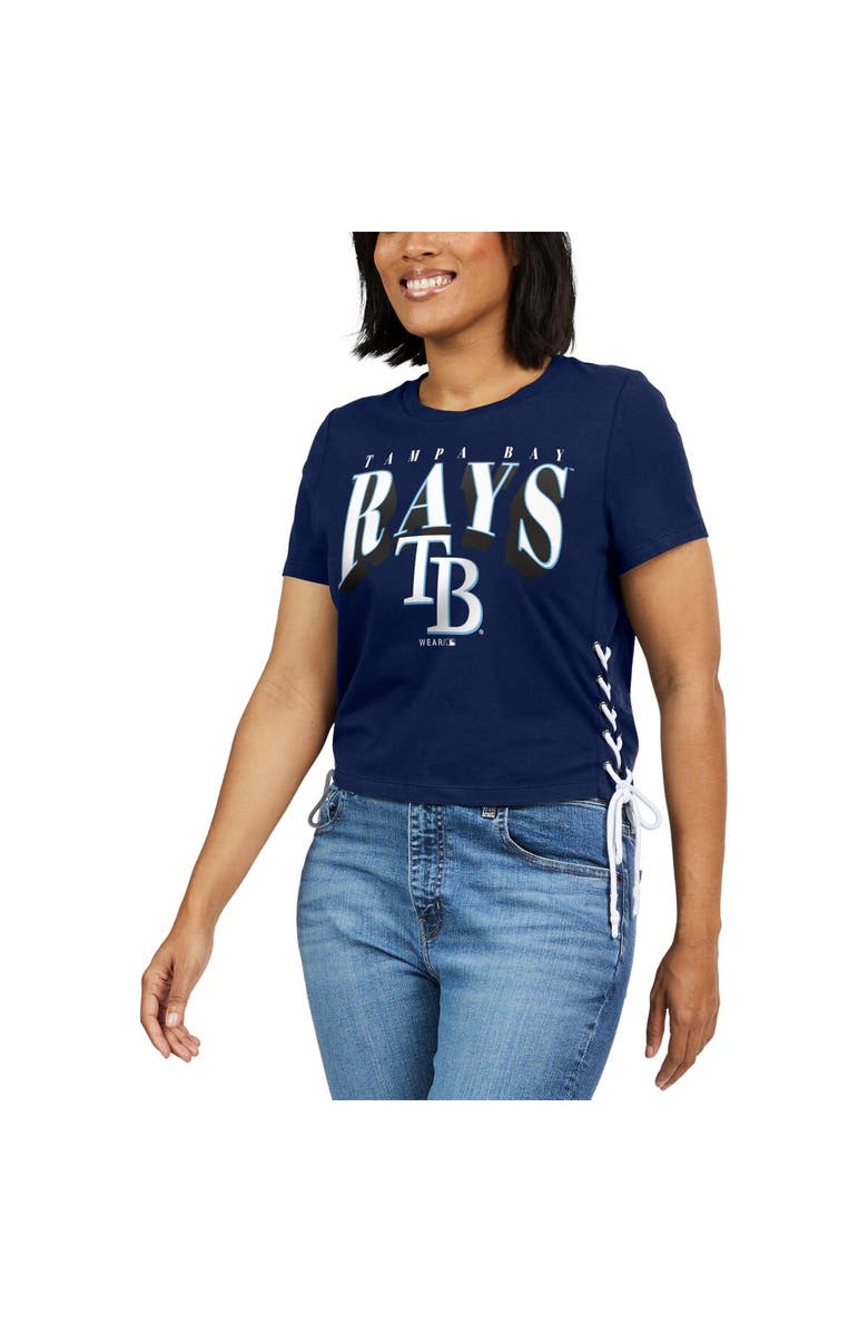WEAR by Erin Andrews Women's WEAR by Erin Andrews Navy Tampa Bay Rays Side Lace-Up Cropped T-Shirt, Alternate, color, Navy