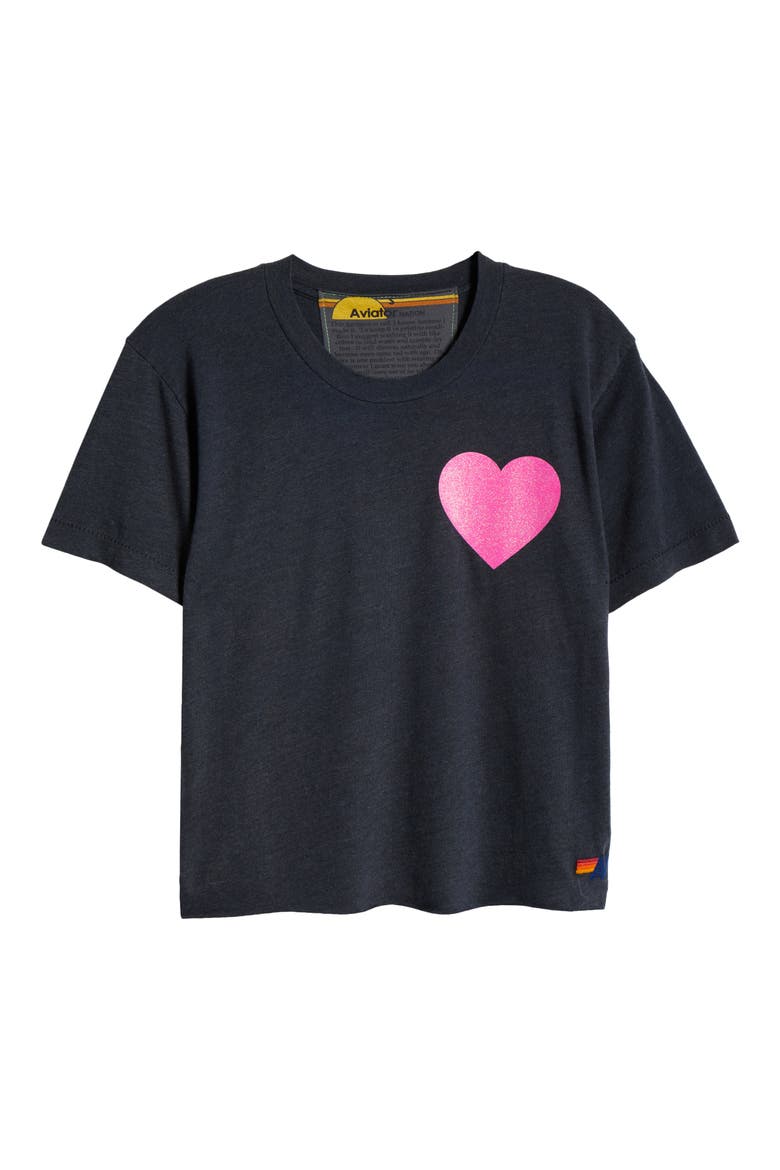 Glitter Heart Crop T-Shirt, Alternate, color, CHARCOAL/ NEON PINK