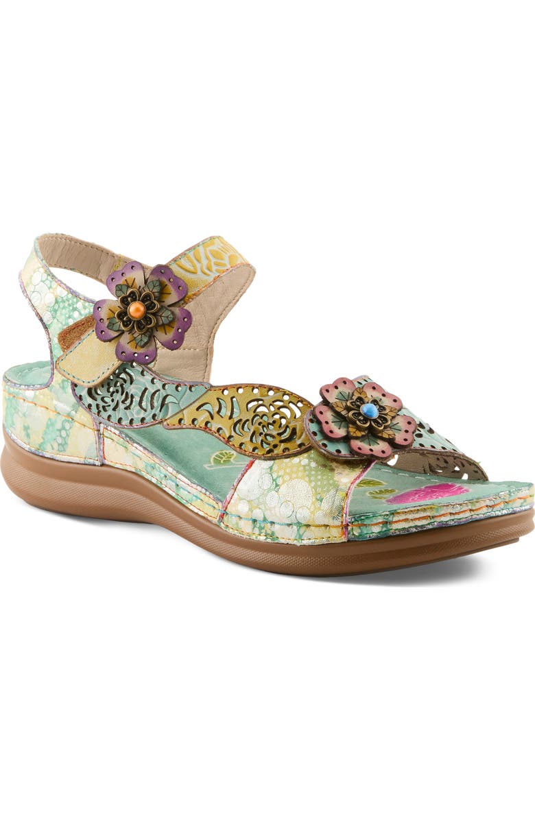L'Artiste by Spring Step Script Sandal, Main, color, Mint Green Multi