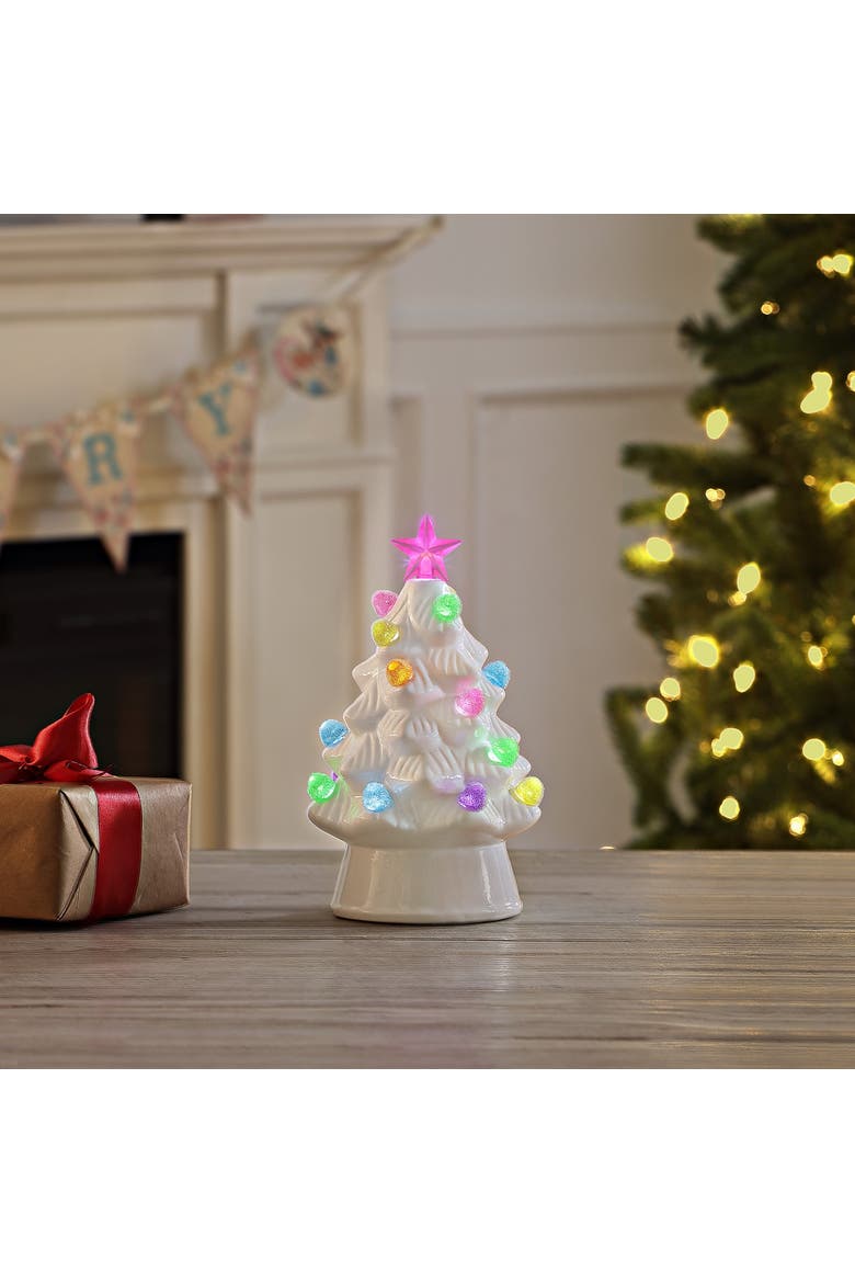 8 in. Nostalgic Ceramic Tree with Gumdrop Bulbs - White, Alternate, color, Multicolored