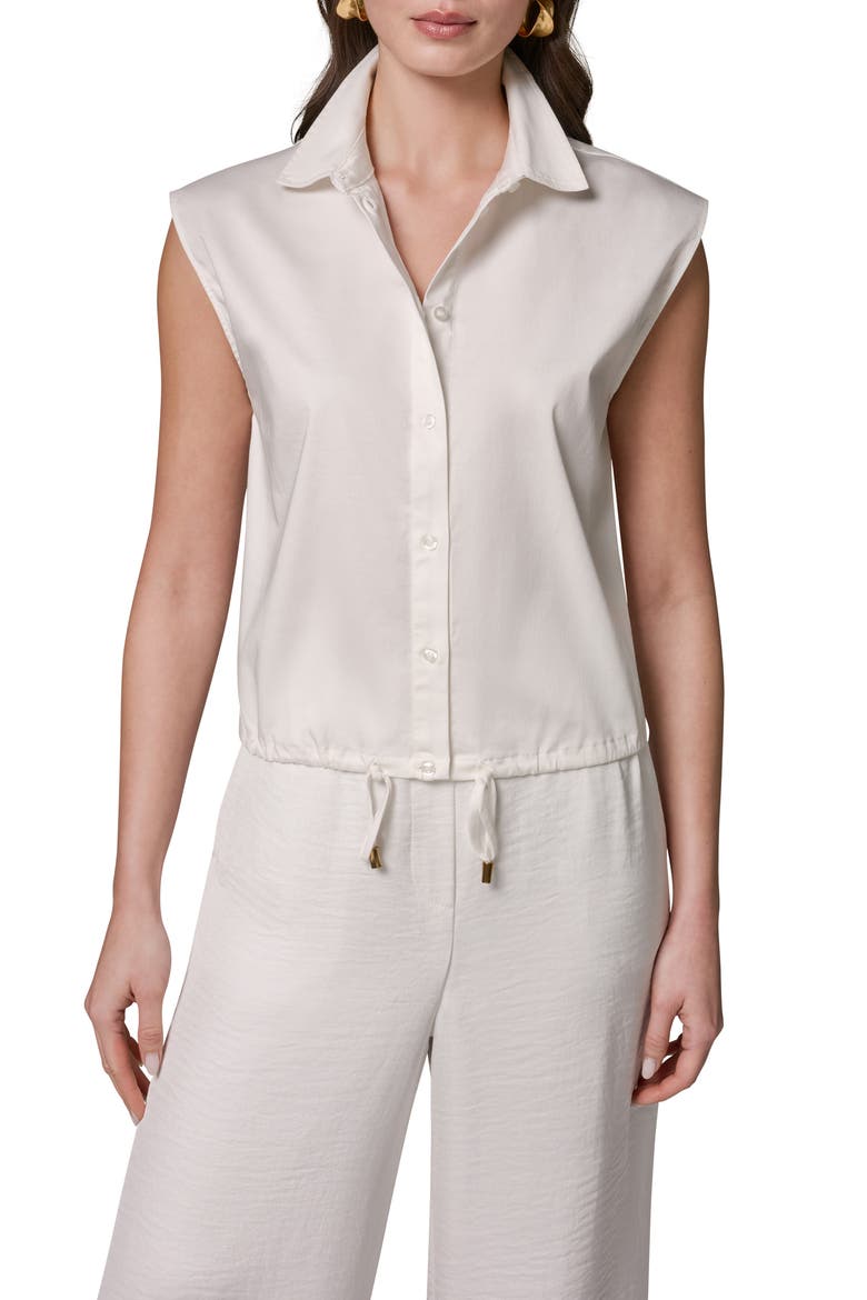 Drawstring Hem Cap Sleeve Shirt, Main, color, CREAM