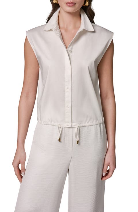 Drawstring Hem Cap Sleeve Shirt