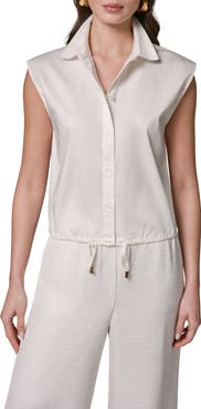 Donna Karan New York Drawstring Hem Cap Sleeve Shirt