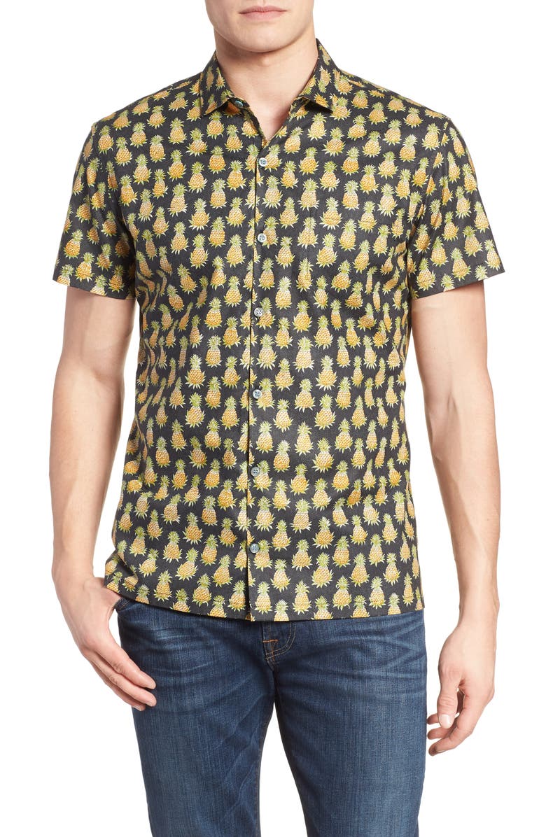 Tori Richard Pineaplism Trim Fit Camp Shirt, Main, color, 