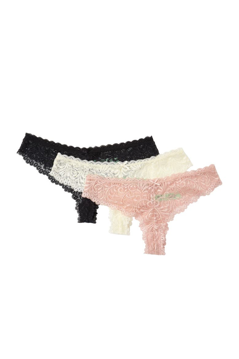 3-Pack Lace Thong, Main, color, CREAM/CAFE/BLACK
