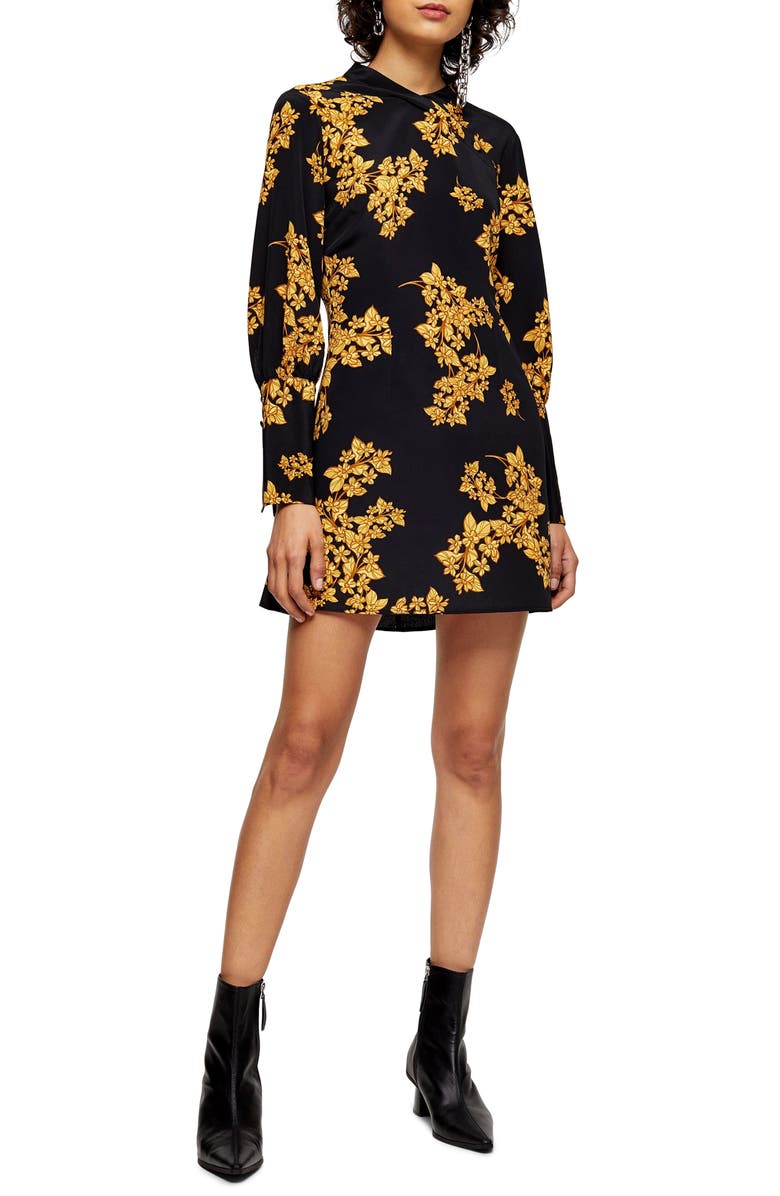Topshop Floral Print Long Sleeve Minidress, Main, color, 