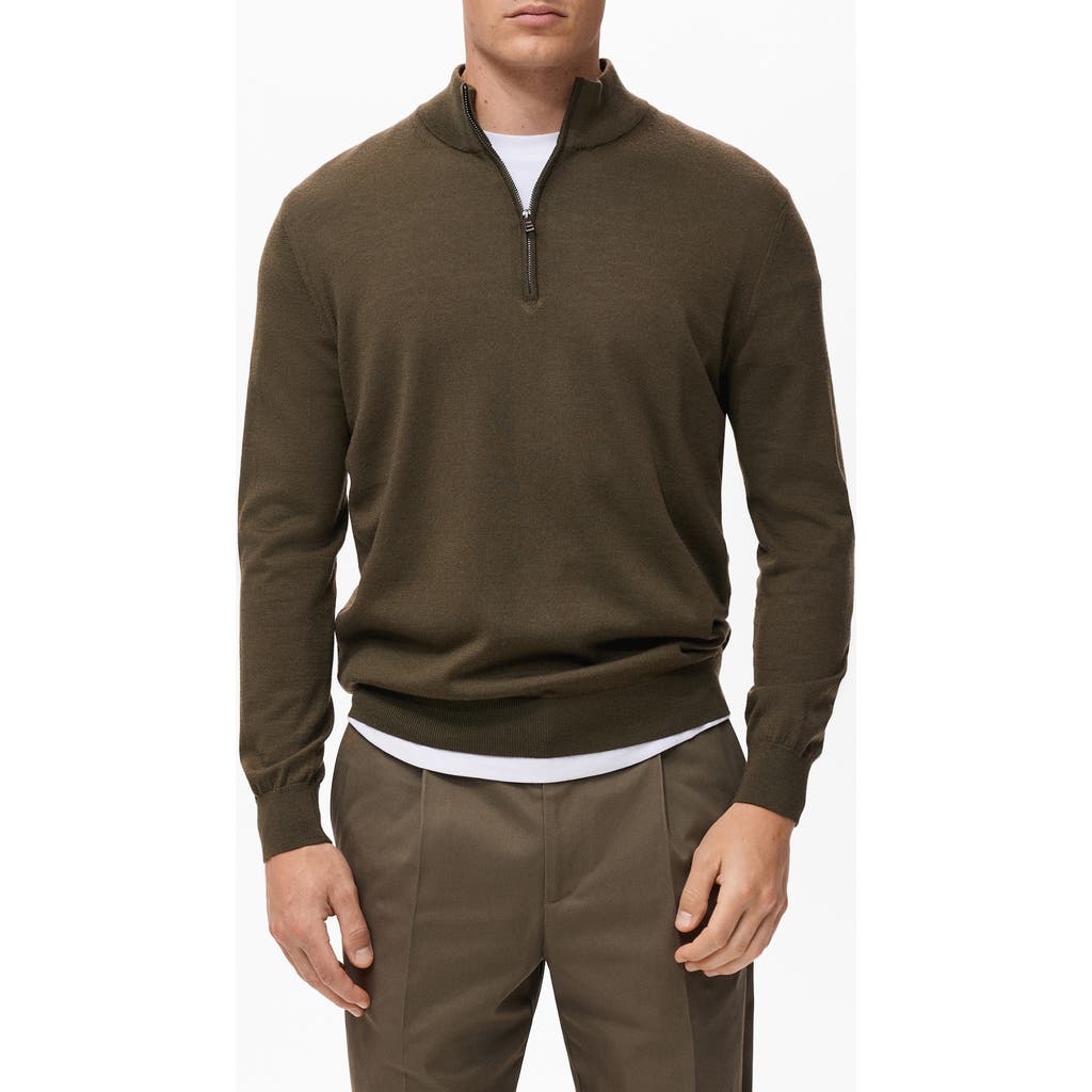 Mango Perkins Wool Quarter Zip Sweater In Green