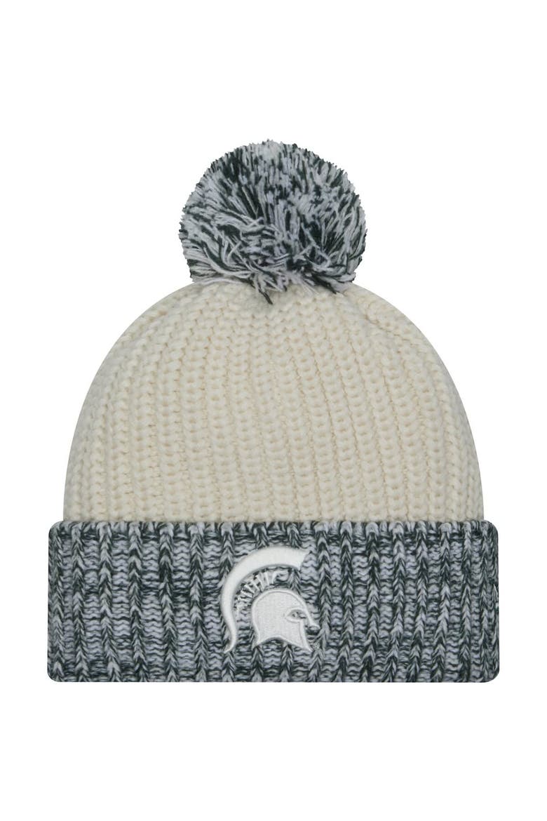 Women's New Era Cream Michigan State Spartans Fresh Cuffed Knit Hat with Pom, Main, color, Cream