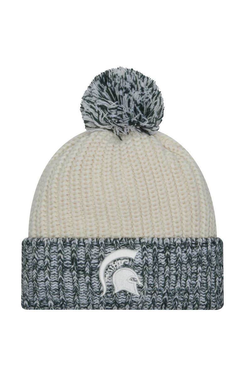 New Era Women's New Era Cream Michigan State Spartans Fresh Cuffed Knit Hat with Pom, Main, color, 