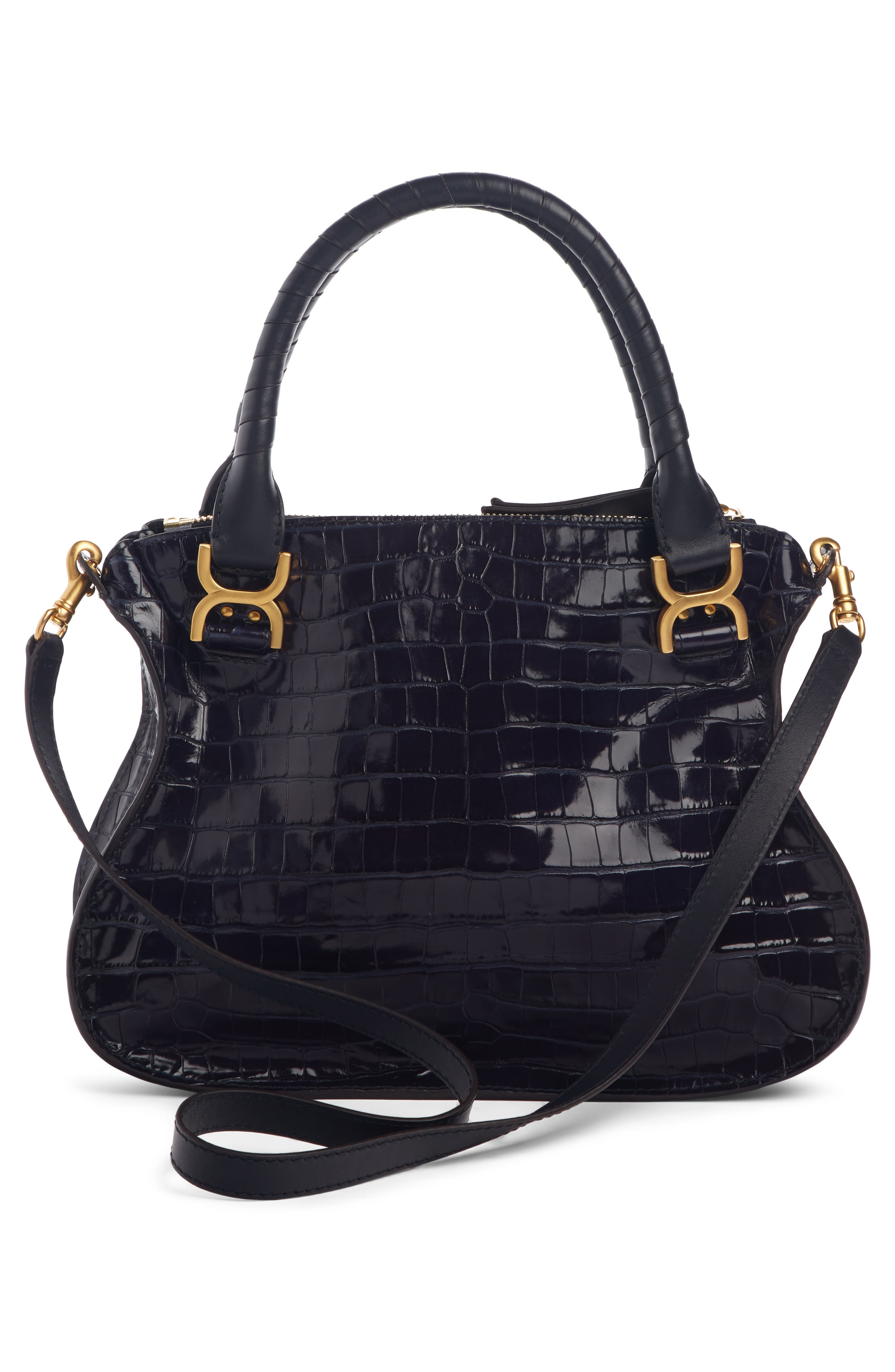 Medium Marcie Croc-Embossed Leather Top Handle Bag, Alternate, color, FULL BLUE
