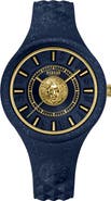 VERSUS Versace Versace Fire Island Lion Glitter Blue Dial Silicone Strap Watch, 39mm