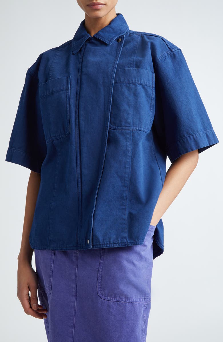 Max Mara Gabriel Short Sleeve Oversize Cotton Canvas Shirt, Alternate, color,