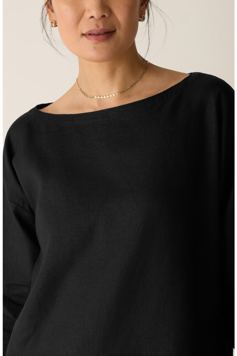 Boxy Bateau Neck Organic Linen Top, Alternate, color, BLACK