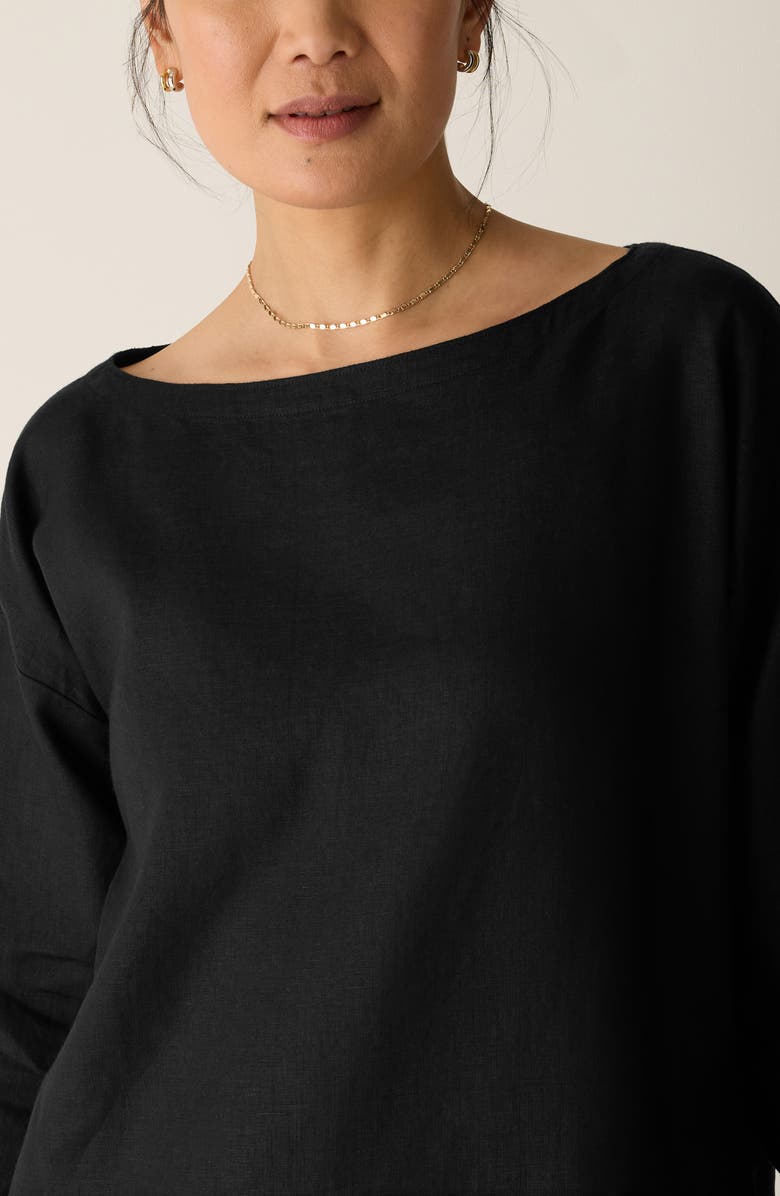 Eileen Fisher Boxy Bateau Neck Organic Linen Top, Alternate, color, Black