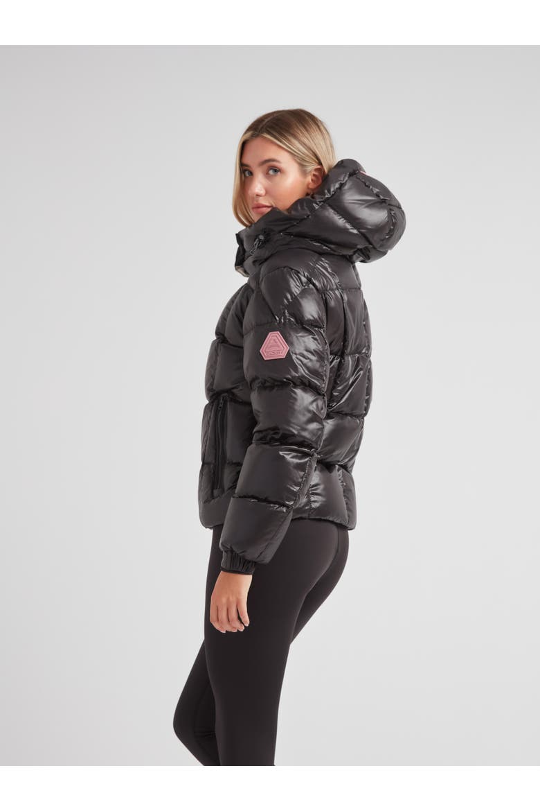 EZ Boxed Racer Hooded Puffer Coat, Alternate, color, BLACK SHINE
