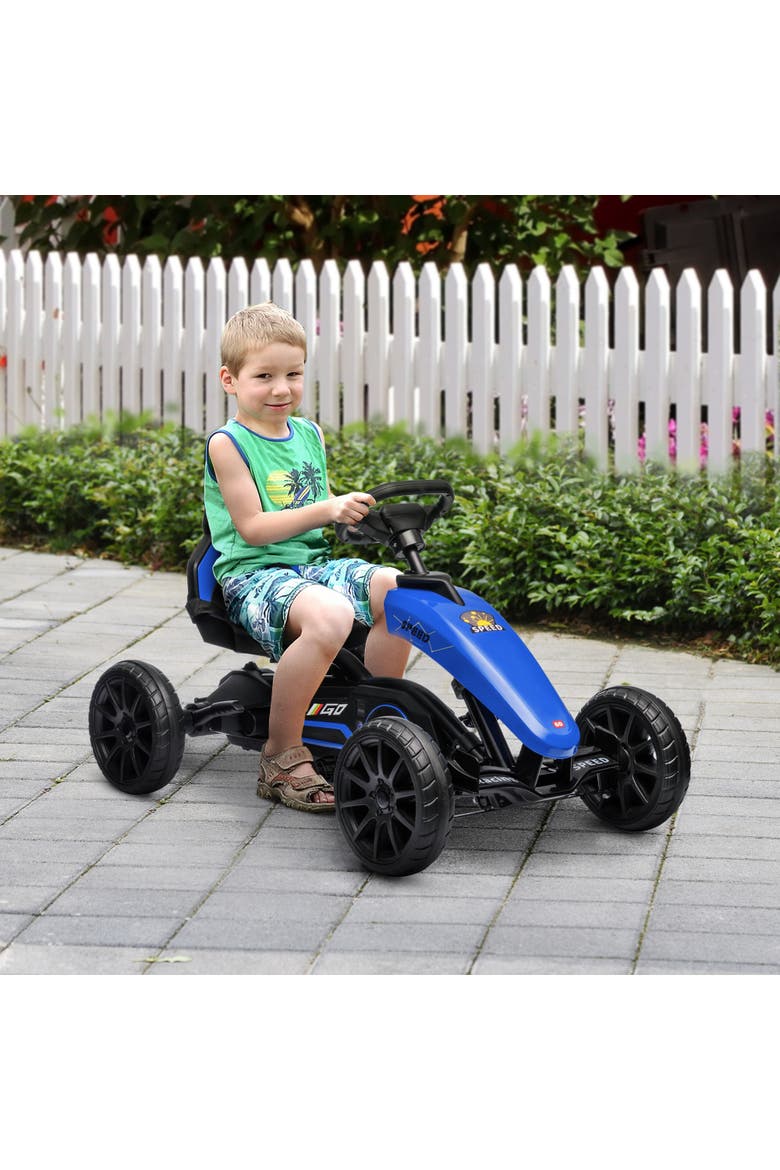 Kids Pedal Go Kart with Adjustable Seat Swing Axle Handbrake Shock Absorbing Wheels, Alternate, color, Blue
